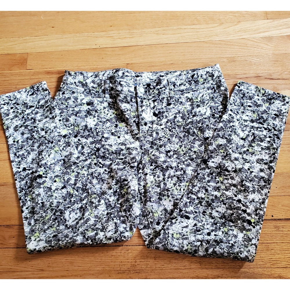 Simply Vera Vera Wang Abstract Splatter Print Slim Pants Black White Lime 14 - Picture 6 of 11